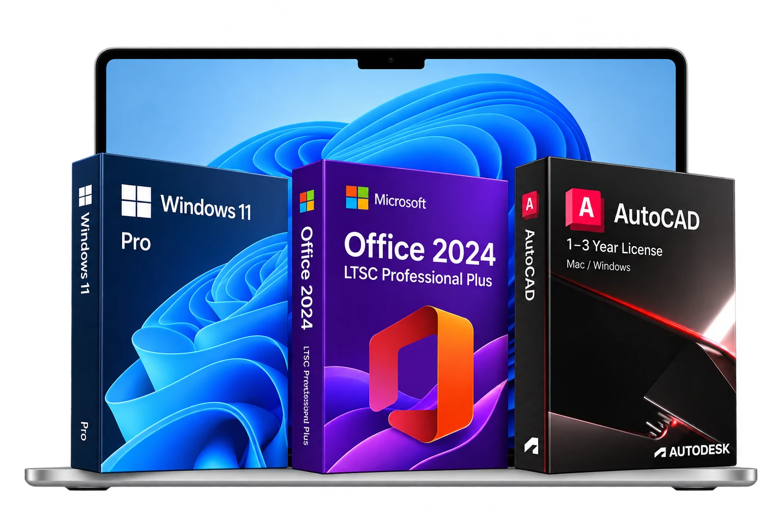 Windows 11 Pro, Office 2024 LTSC Professional Plus and AutoCAD software licenses
